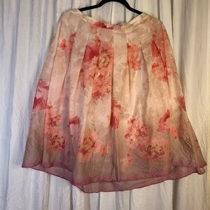 Coldwater Creek Floral A-Line Skirt in Pink and Cream L